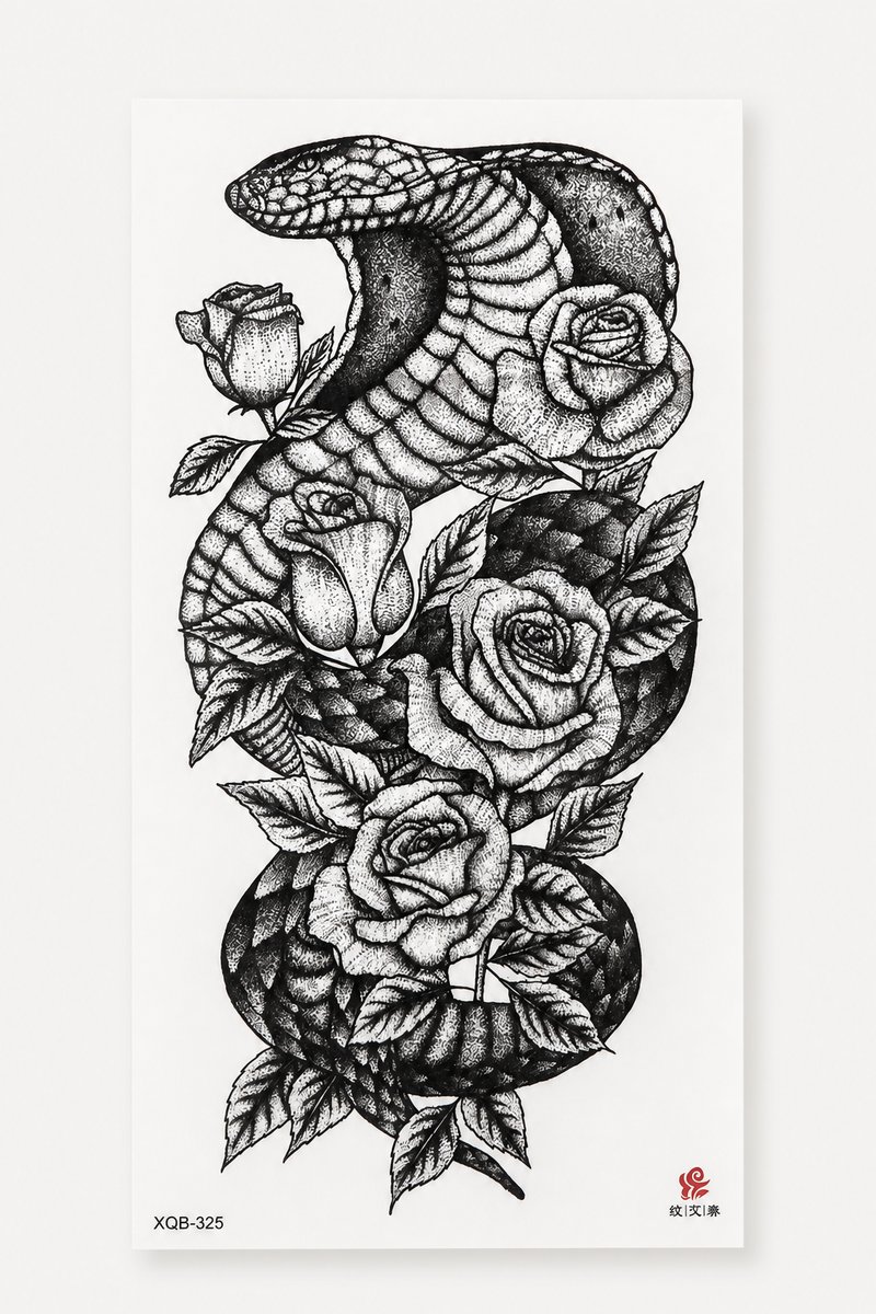 Temp-Tattoo 20-01 „Schlangenrosen" — Klein, ≈ 20 cm