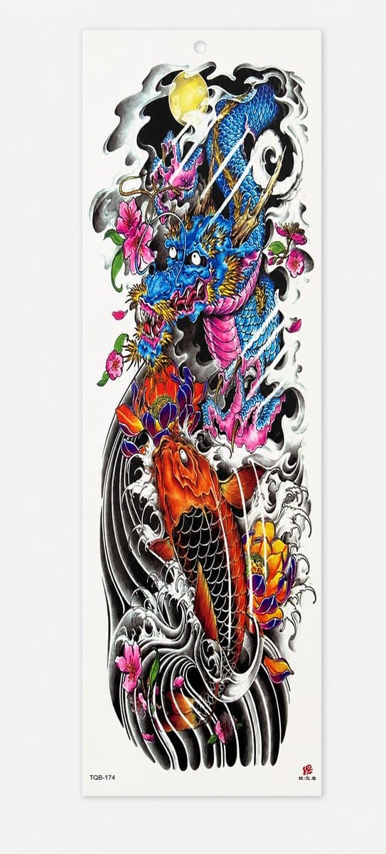 Temp-Tattoo 47-06 „Koi & Drache" — Groß, ≈ 47 cm